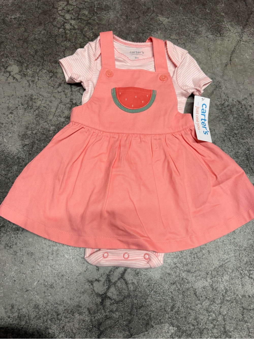 Carter's Coral Pink Watermelon Pinafore & Bodysuit Set